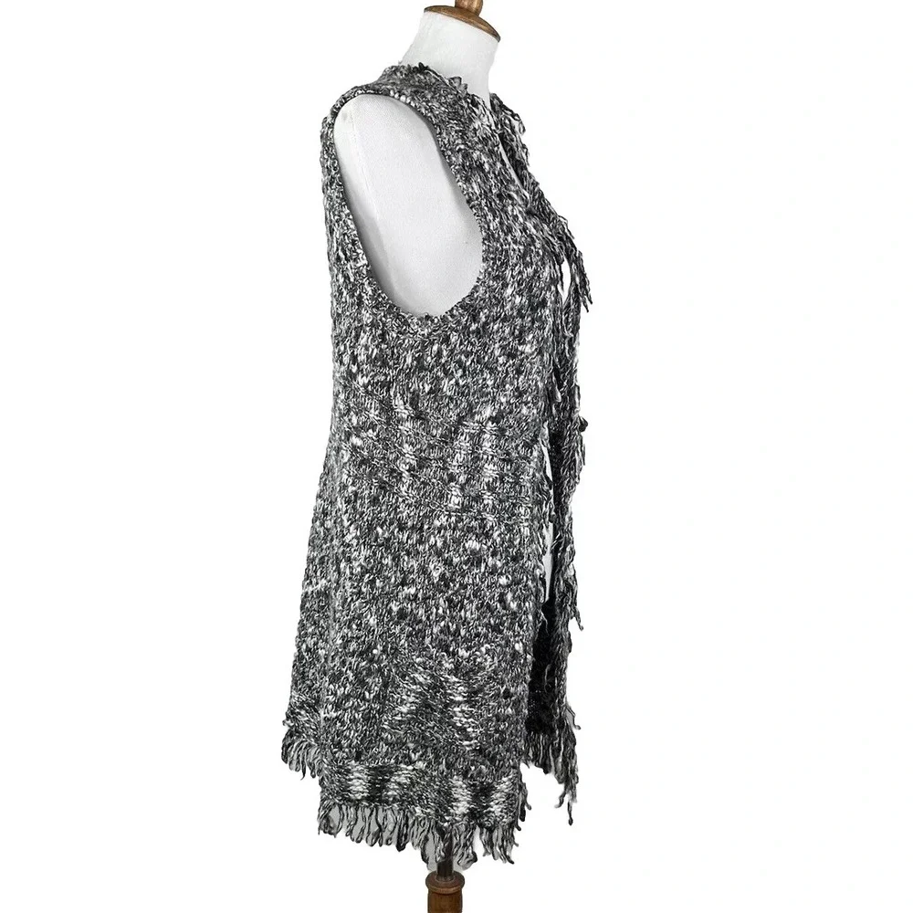 Chico's Wool Sleeveless Cardigan Sweater Vest Long Duster Chunky Knit Womens 1 M